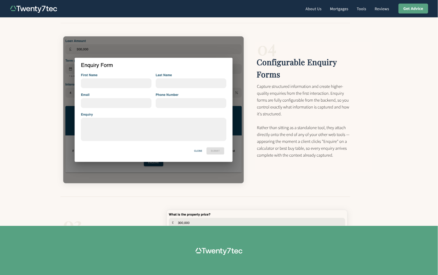 Configurable enquiry form preview