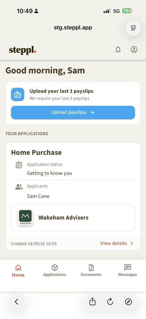 Steppl client app home screen